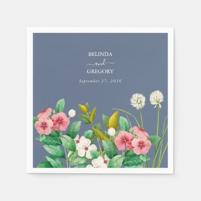 Serviette En Papier Fleur sauvage Periwinkle Dusty Blue Mariage (Devant)