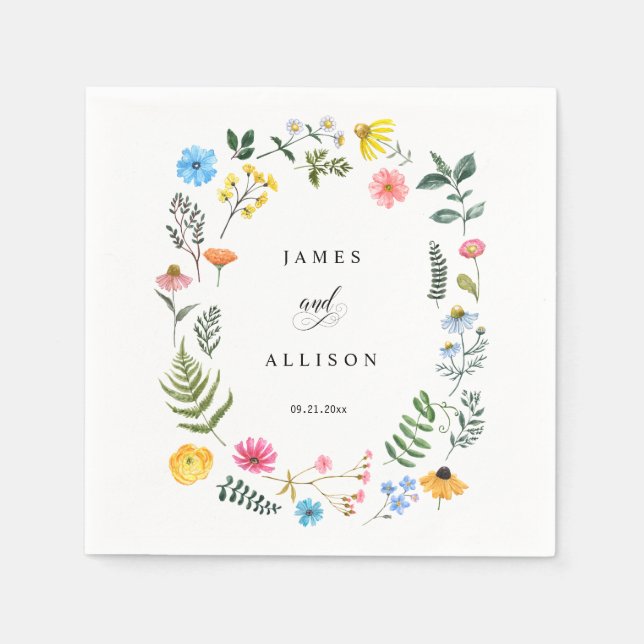 Serviette En Papier Fleur sauvage personnalisé Mariage botanique de co (Devant)