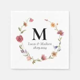 Serviette En Papier Fleur sauvage personnalisé Monogram Mariage Napkin