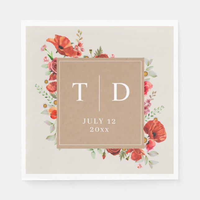 Serviette En Papier Fleur sauvage Poppy Mariage Cardstock (Devant)