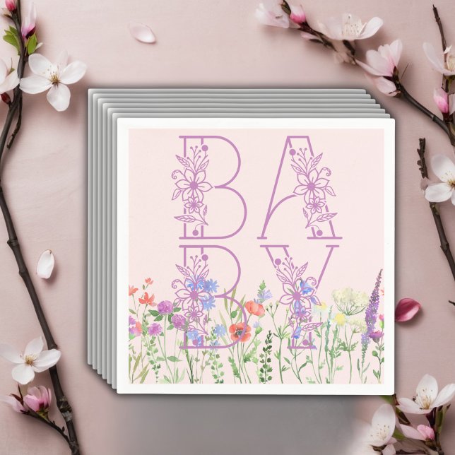 Serviette En Papier Fleur sauvage Purple Floral Baby Monogram Baby sho (Créateur téléchargé)