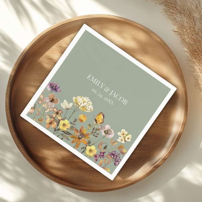 Serviette En Papier Fleur sauvage Sage Green Boho Mariage Napkins (Créateur téléchargé)