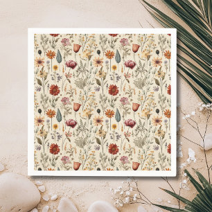Serviette En Papier Fleur sauvage séchée vintage bordeaux rose jaune