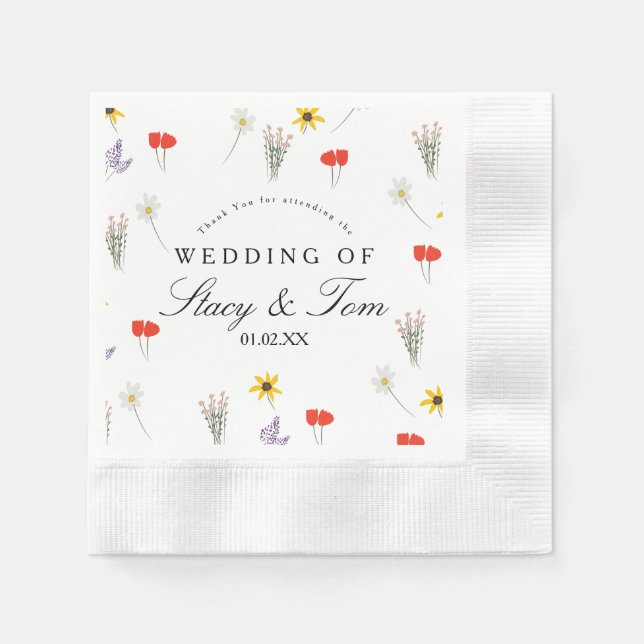 Serviette En Papier Fleur sauvage simple main tiré Merci Mariage (Devant)