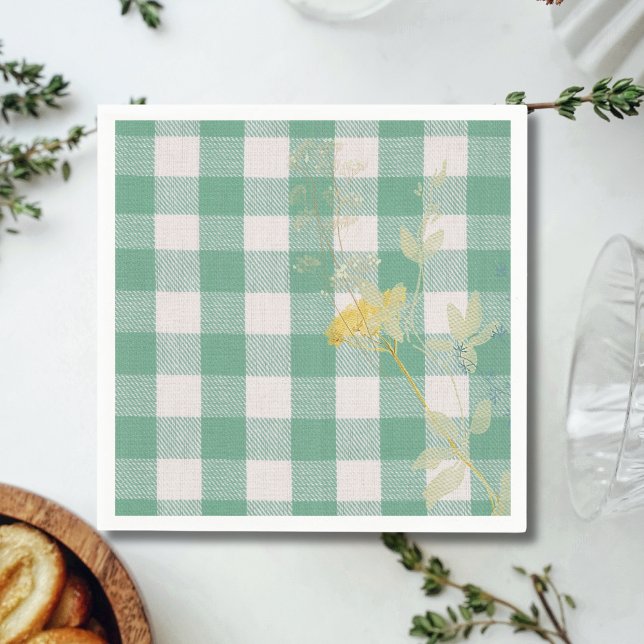 Serviette En Papier Fleur sauvage vert En vichy Plaid Farmhouse (Créateur téléchargé)
