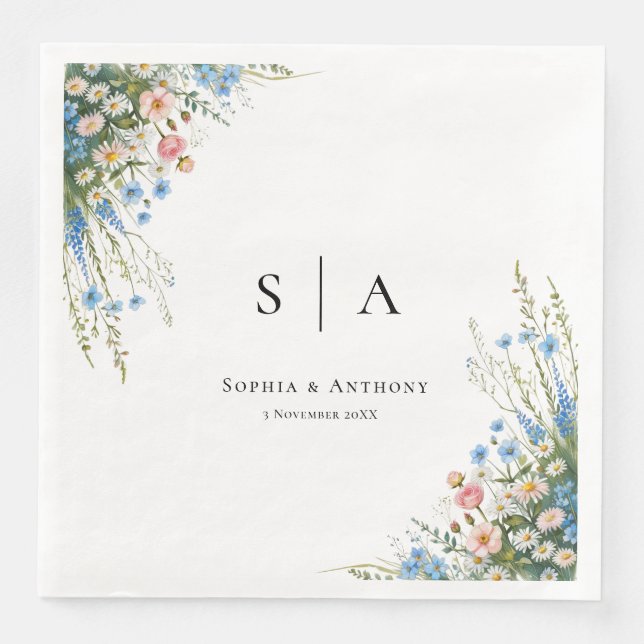 Serviette En Papier Fleur sauvage vintage Mariage (Devant)