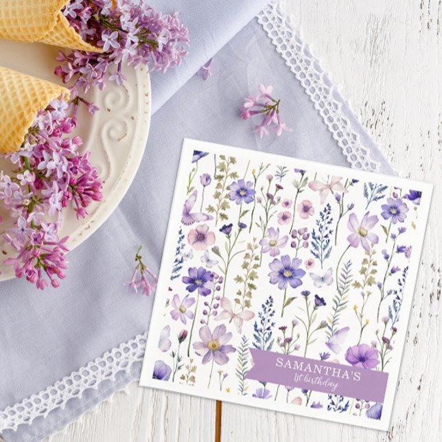 Serviette En Papier Fleur sauvage violet 1er anniversaire de fête Napk (Wildflowers Napkins)