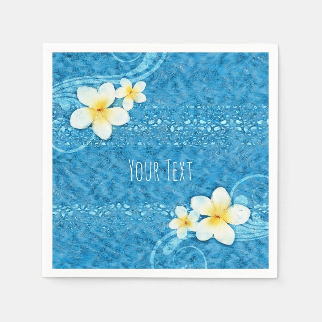 Serviette En Papier Fleur Tropical Plumeria Bleu Summer Party (Devant)