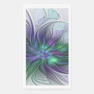 Serviette En Papier Fleur verte abstraite moderne fractale violette