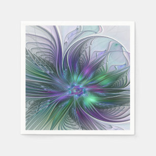Serviette En Papier Fleur verte abstraite moderne fractale violette