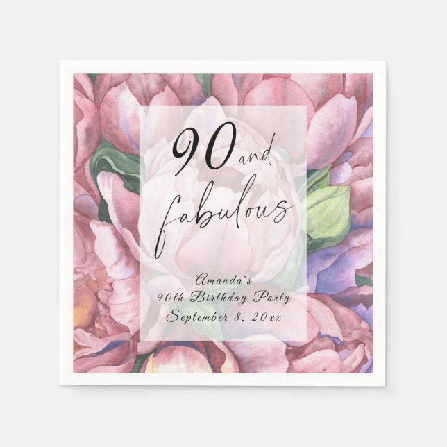 Serviette En Papier Fleur vintage 90e fête d'anniversaire (Devant)