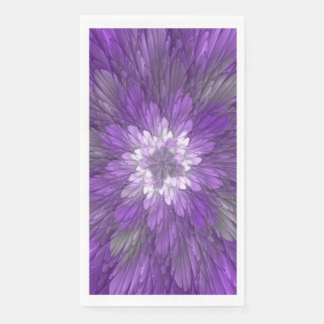 Serviette En Papier Fleur Violette Psychedélique Art Fractal Abstrait (Devant)