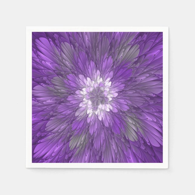 Serviette En Papier Fleur Violette Psychedelique Art Fractal Abstrait (Devant)