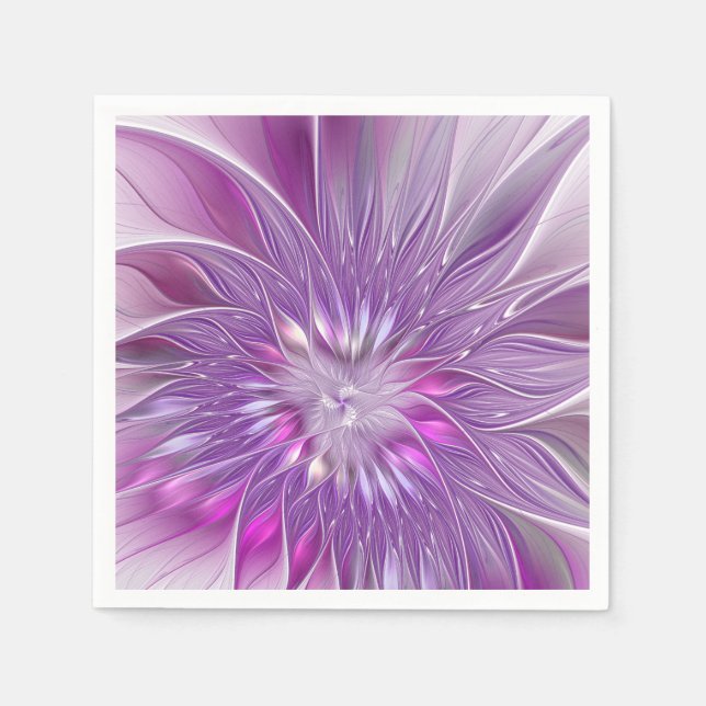 Serviette En Papier Fleur violette rose Passion Abstrait Art fractal (Devant)