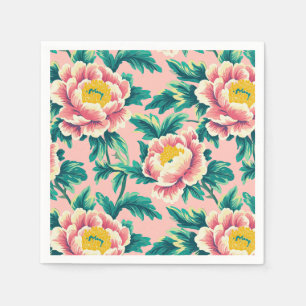 Serviette En Papier Fleurie de chinoiserie rose gras