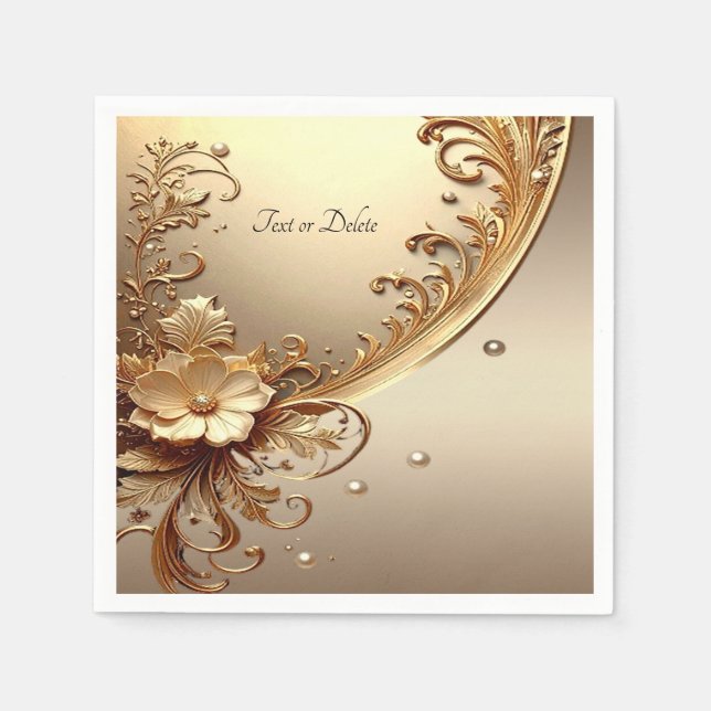 Serviette En Papier Fleurie Ornée Dorée (Devant)