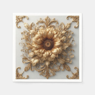 Serviette En Papier Fleurissement baroque doré Élégance florale ornée