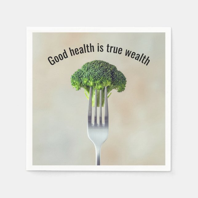 Serviette En Papier Fleuron de brocoli frais sur une fourchette avec c (Devant)