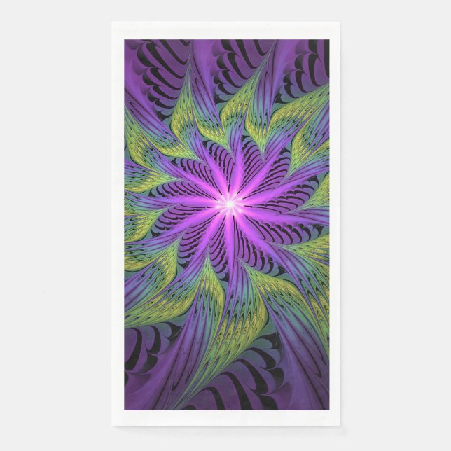 Serviette En Papier Fleuron vert violet Art Abstrait fractal moderne (Devant)