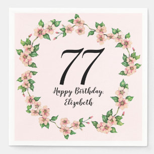 Serviette En Papier Fleurs 77e Anniversaire Joli Rose Pâle