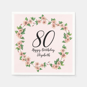 Serviette En Papier Fleurs 80e Anniversaire Joli Rose Pâle