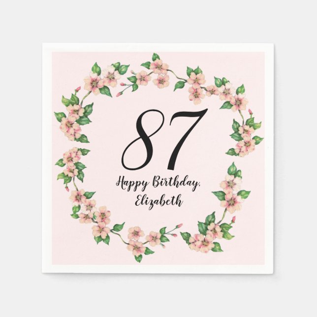 Serviette En Papier Fleurs 87e Anniversaire Joli Rose Pâle (Devant)
