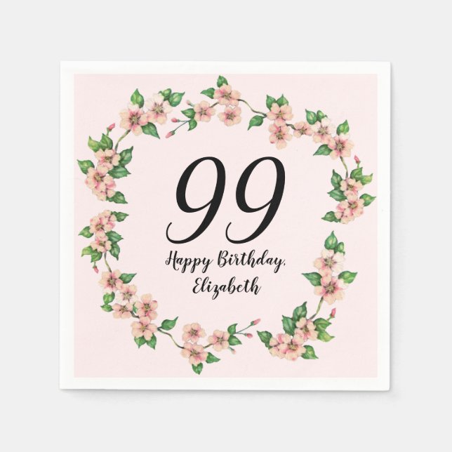 Serviette En Papier Fleurs 99e Anniversaire Joli Rose Blush (Devant)