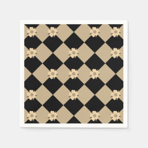 Serviette En Papier Fleurs à carreaux sépia et noir