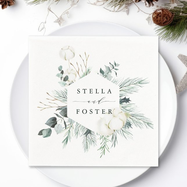 Serviette En Papier Fleurs à feuillage persistant et coton Elégant Mar (Créateur téléchargé)