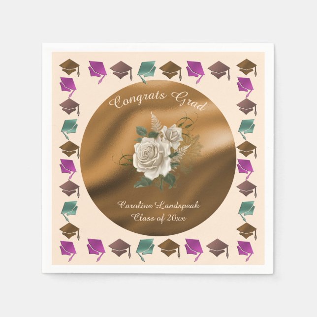 Serviette En Papier Fleurs anglaises blanches, remise de diplômes 2025 (Devant)