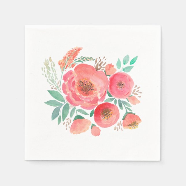 Serviette En Papier Fleurs aquarelle, bouquet . (Devant)