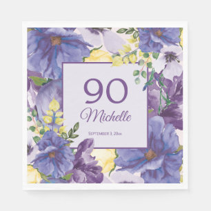 Serviette En Papier Fleurs aquarelle jaune violet 90 ans