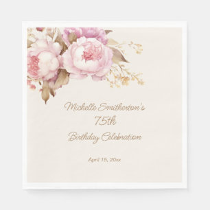 Serviette En Papier Fleurs aquarelle rose 75e anniversaire