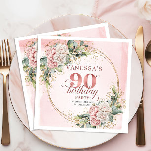 Serviette En Papier Fleurs Aquarelle Rose Clair Fête d'anniversaire 90