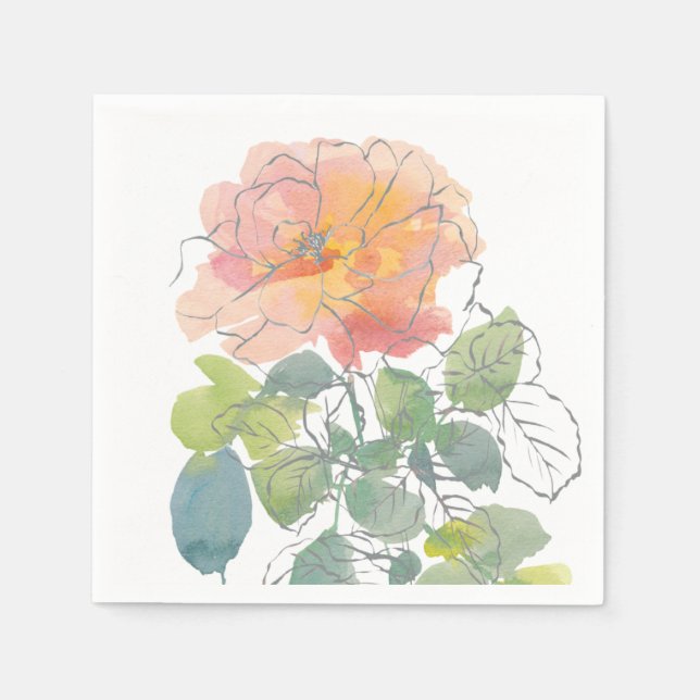 Serviette En Papier Fleurs Aquarelle Rose Corail (Devant)