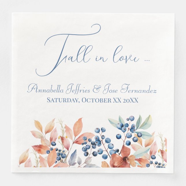 Serviette En Papier Fleurs aquarellées de mariage d'automne (Devant)