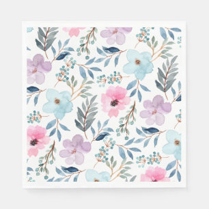 Serviette En Papier Fleurs aquarelles bleu pastel élégantes