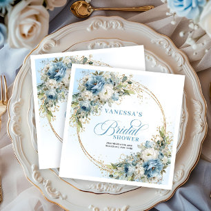 Serviette En Papier Fleurs aquarelles bleu poussiéreux bohème nappe do