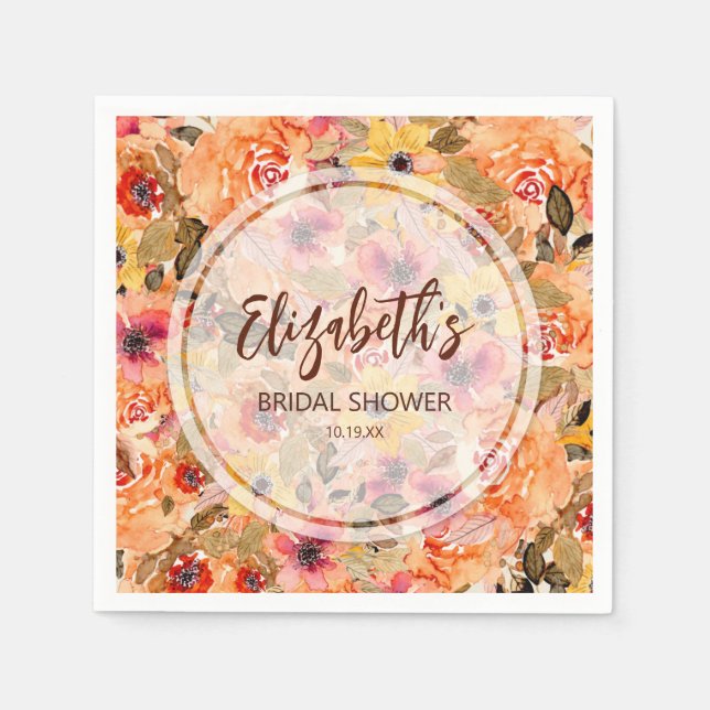 Serviette En Papier Fleurs aquarelles d'automne Baby Shower (Devant)
