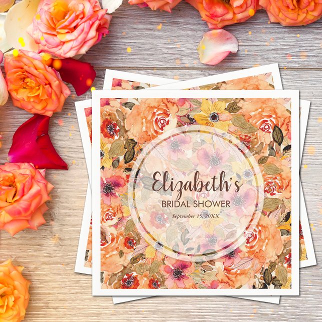 Serviette En Papier Fleurs aquarelles d'automne Baby Shower (Autumn watercolor flowers bridal shower napkins)