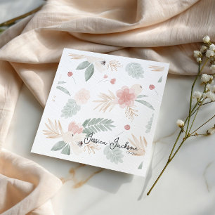 Serviette En Papier Fleurs aquarelles de pêche et de sauge pour la dou