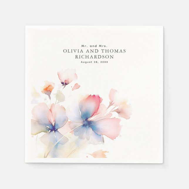 Serviette En Papier Fleurs aquarelles délicates élégantes (Devant)