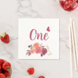 Serviette En Papier Fleurs aquarelles élégantes pour le 1er anniversai