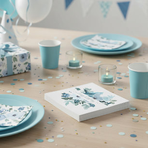 Serviette En Papier Fleurs aquarelles personnalisées sarcelle et bleue