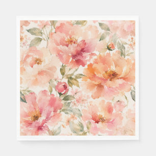Serviette En Papier Fleurs aquarelles romantiques chaudes d'été