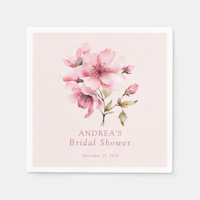 Serviette En Papier Fleurs aquarelles roses Baby Shower  (Devant)