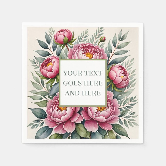 Serviette En Papier fleurs aquarelles roses pivoine créez les vôtres (Devant)