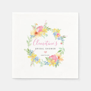 Serviette En Papier Fleurs aquarelles rustiques rose jaune