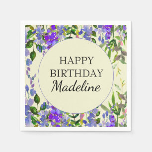 Serviette En Papier Fleurs aquarelles violettes sur fête d'anniversair