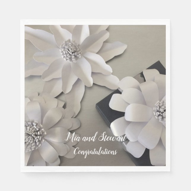 Serviette En Papier Fleurs Argentées Élégantes Félicitations (Devant)